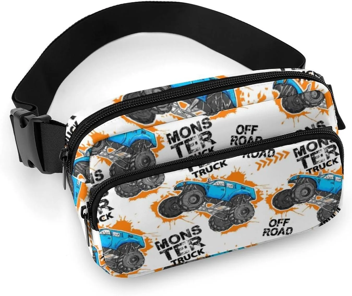 Cartoon Monster Truck Car Belt Bag Fanny Pack Crossbody Trace of Tire Fashion Waist Packs With Adjustable Strap For Men Women Travel Hiking Cycling Running