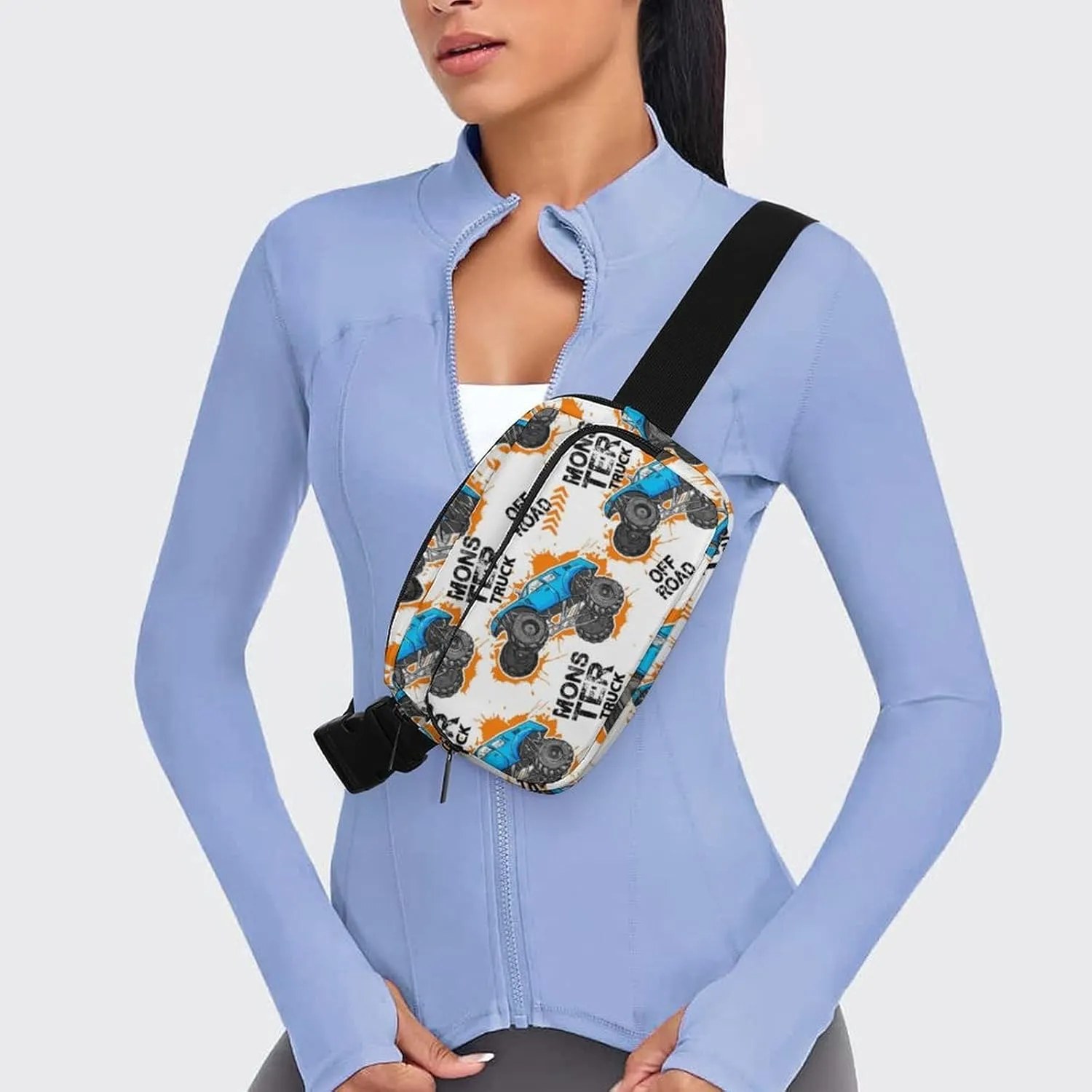 Cartoon Monster Truck Car Belt Bag Fanny Pack Crossbody Trace of Tire Fashion Waist Packs With Adjustable Strap For Men Women Travel Hiking Cycling Running