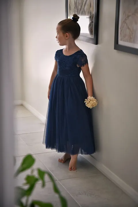 Celeste Navy Blue Girls Dress - Size 1-2