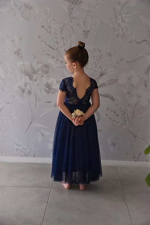 Celeste Navy Blue Girls Dress - Size 1-2