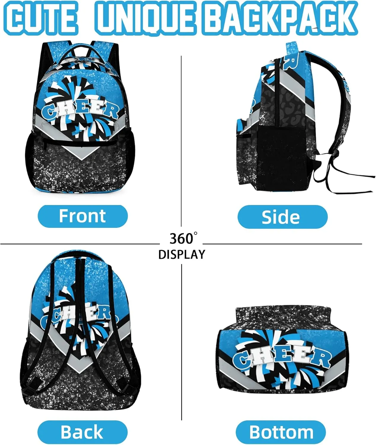 Cheer Backpacks for Cheerleaders, Cheerleading Backpack 16.5in, Cheerleader Gifts for Team (Blue&Black)