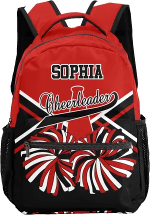 Cheer Cheerleader Dark Red Black Personalized Backpack with Name Waterproof Bag for Birthday Holiday Gift for Travel Office Work