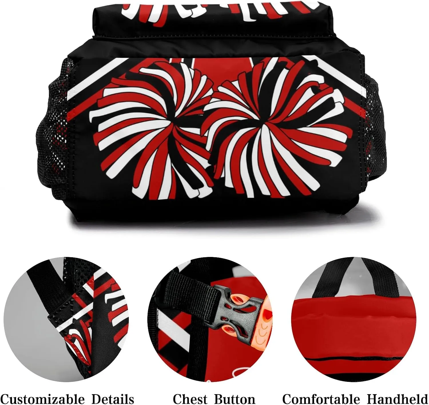 Cheer Cheerleader Dark Red Black Personalized Backpack with Name Waterproof Bag for Birthday Holiday Gift for Travel Office Work