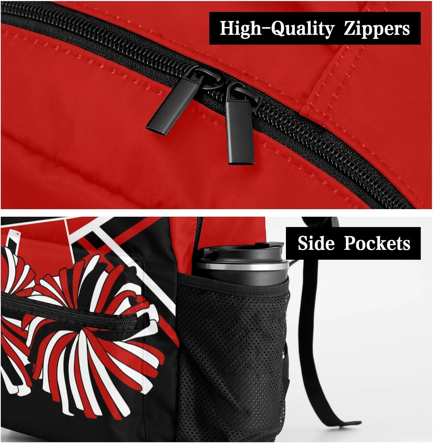 Cheer Cheerleader Dark Red Black Personalized Backpack with Name Waterproof Bag for Birthday Holiday Gift for Travel Office Work
