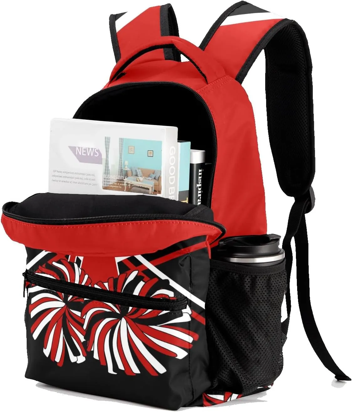 Cheer Cheerleader Dark Red Black Personalized Backpack with Name Waterproof Bag for Birthday Holiday Gift for Travel Office Work