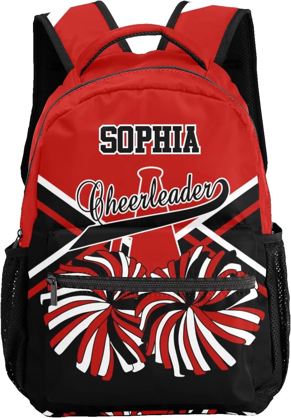 Cheer Cheerleader Dark Red Black Personalized Backpack with Name Waterproof Bag for Birthday Holiday Gift for Travel Office Work