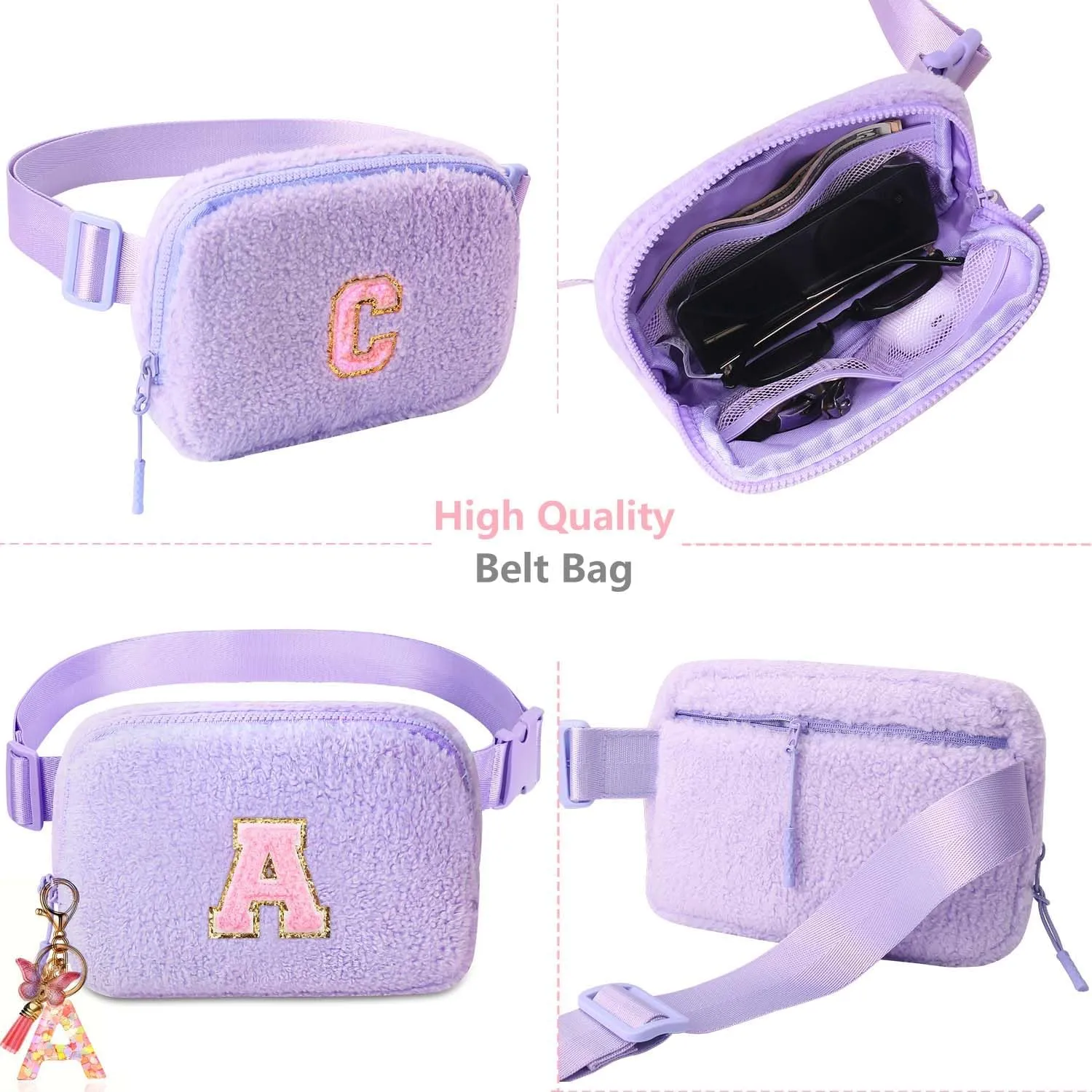 Christmas Gifts for Girls Teen Kids - Birthday Gifts for Women, Personalized Gifts for Mom Freind Sister Teacher, Graduation Gifts for Her, Initial Crossbody Bag Belt Bag for Women Purple S