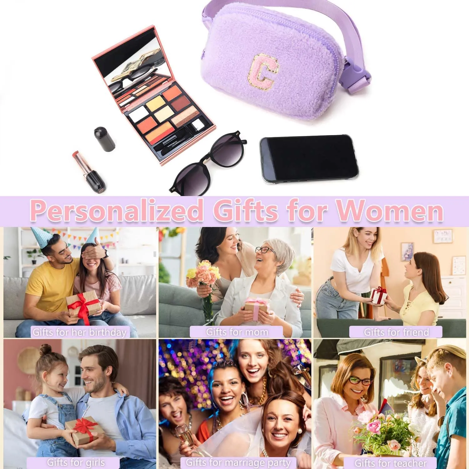 Christmas Gifts for Girls Teen Kids - Birthday Gifts for Women, Personalized Gifts for Mom Freind Sister Teacher, Graduation Gifts for Her, Initial Crossbody Bag Belt Bag for Women Purple S