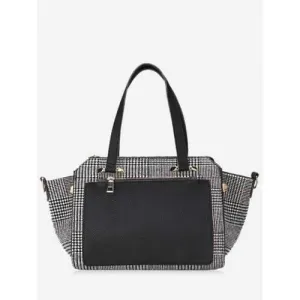 Color Block Plaid Handbag With Strap - Black