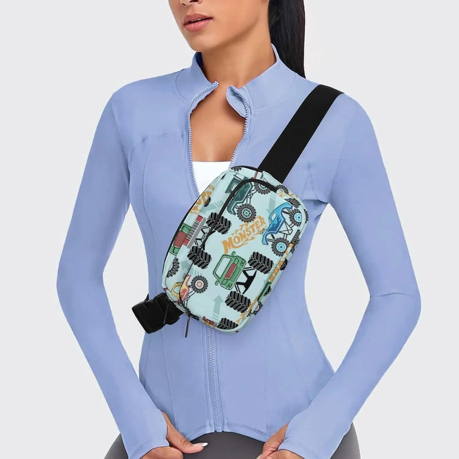 Colorful Monster Truck Belt Bag Fanny Pack Crossbody Cartoon Cars Fashion Waist Packs With Adjustable Strap For Men Women Travel Hiking Cycling Running