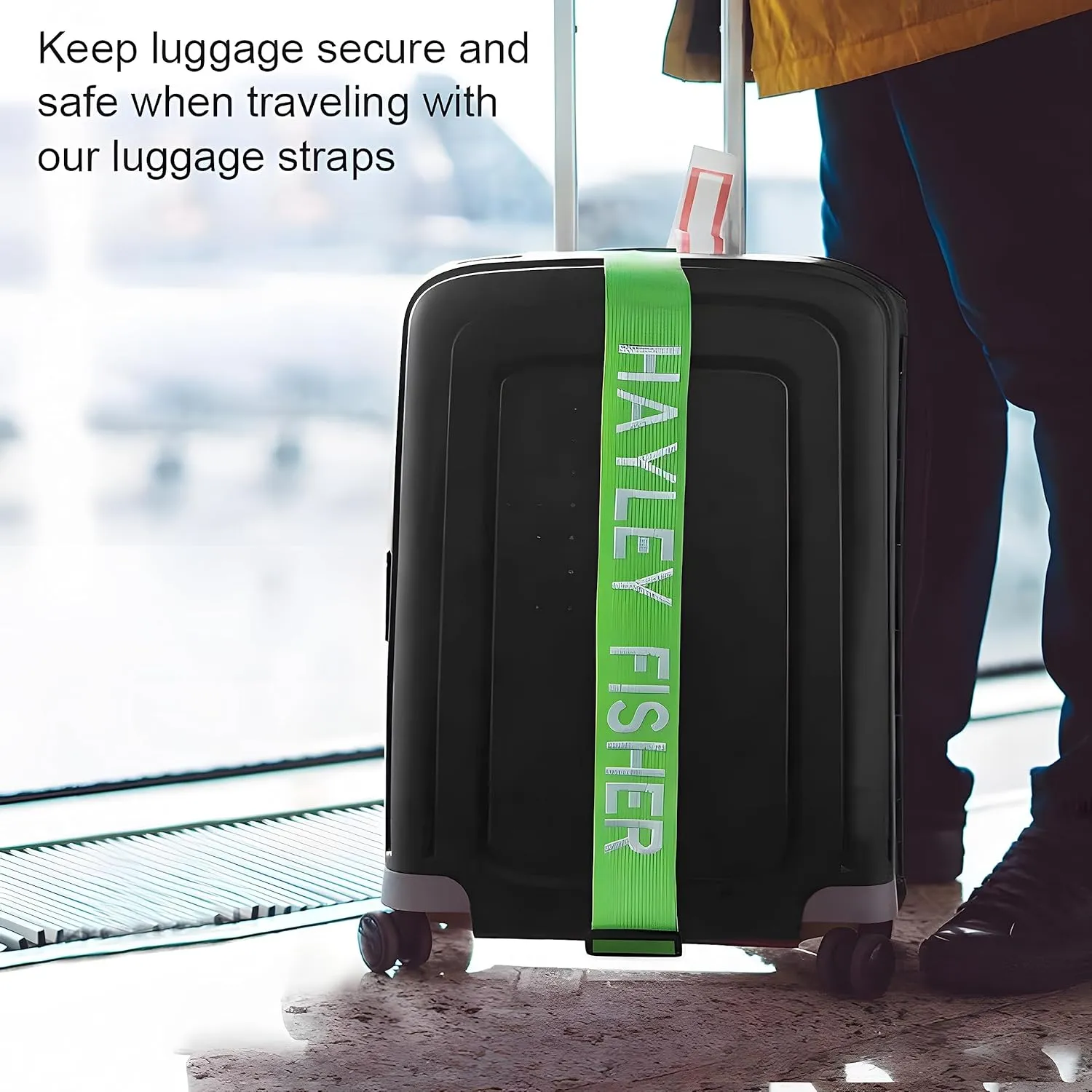 Customized Embroidered Luggage Strap - Personalized Name, Monogrammed Suitcase Belt for Secure Travel, Easy Baggage Identification Unique Gift Frequent Flyers and Travel Enthusiasts (Yellow)