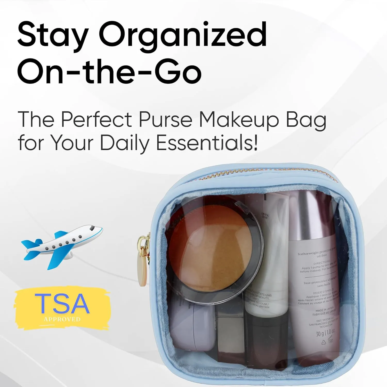 DANCOUR Clear Makeup Bag Mini Pouch for Purse Small Cosmetic Bag Travel Organizer Light Blue Cosmetic Case Pouch