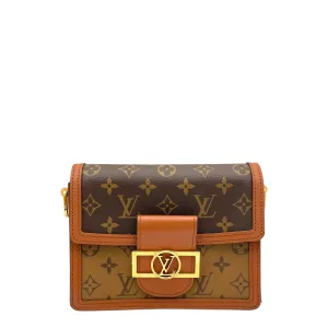 Dauphine Shoulder Bag Mini Brown in Monogram Coated Canvas , Gold Hardware