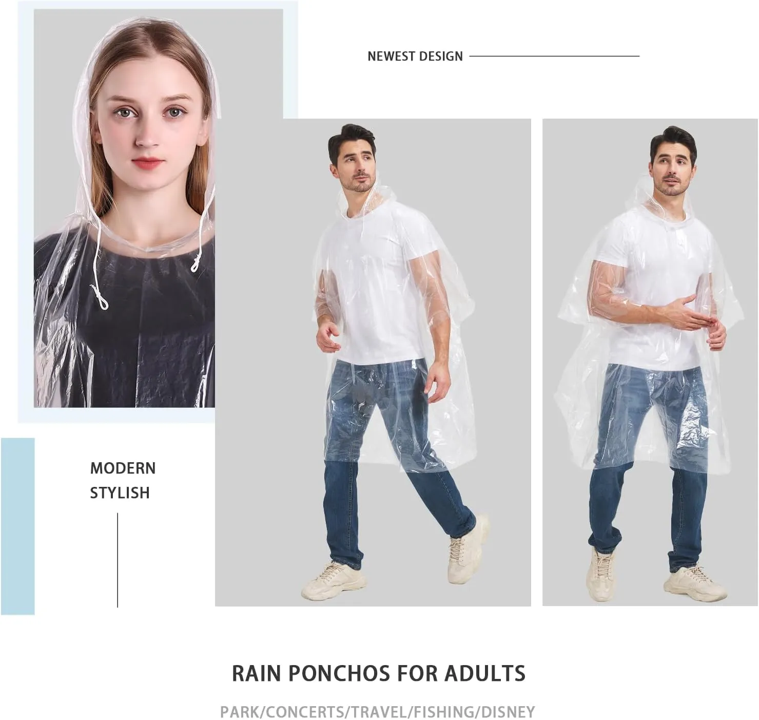 Disposable Rain Ponchos 6 Pack for Adults/Kids/Family Set-50% Thicker Emergency Ponchos