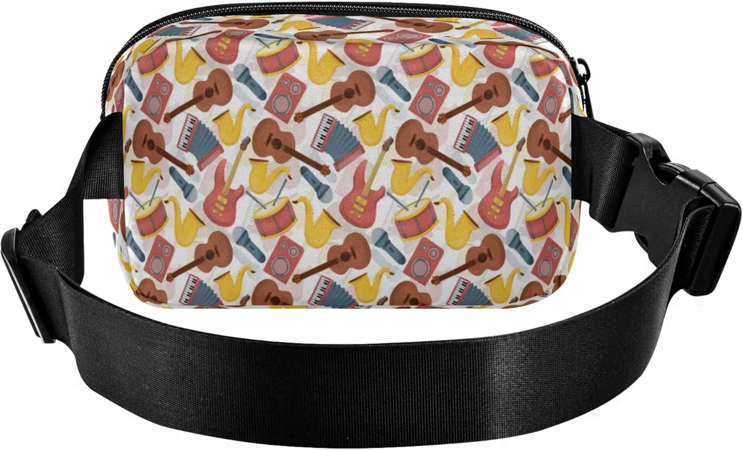 Exnundod Fanny Waist Packs Musical Instruments Pattern Colored Running Hiking Waist Pack Fashionable Zipper Belt Bag for Workout Traveling
