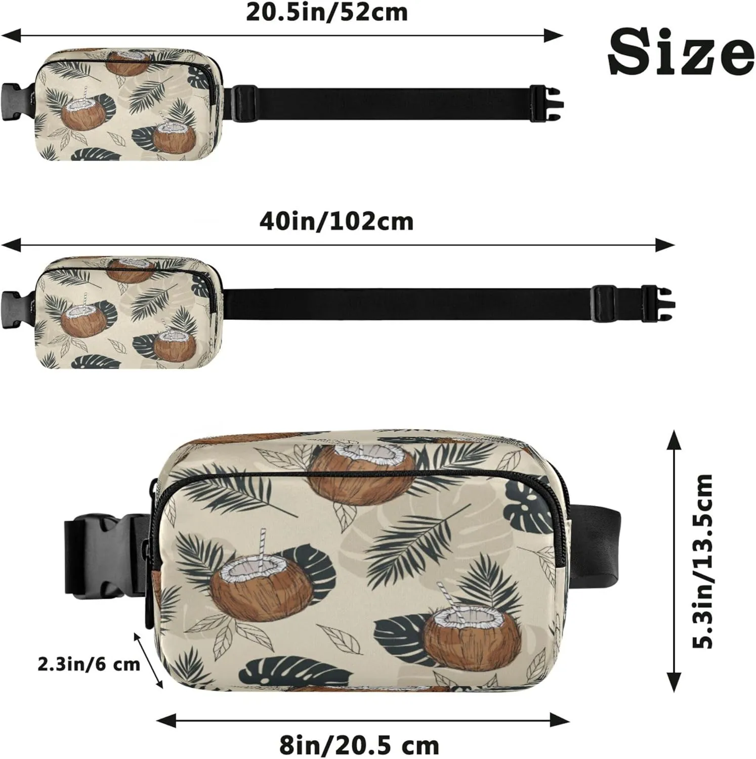 Exnundod Fanny Waist Packs Tropical Coconut Palm Leafs Running Hiking Waist Pack Fashionable Zipper Belt Bag for Workout Traveling