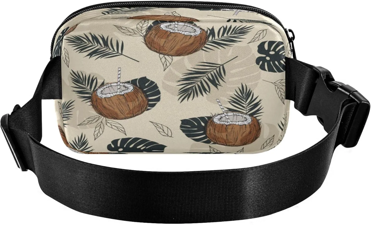 Exnundod Fanny Waist Packs Tropical Coconut Palm Leafs Running Hiking Waist Pack Fashionable Zipper Belt Bag for Workout Traveling