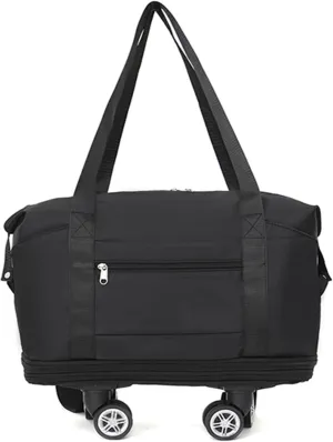 Expandable Rolling Duffel Bag with Wheels - Collapsible Travel Bag for Airline & Road Trips | Foldable Weekender Bag with 360 Spinner Wheels for Men & Women(Black)