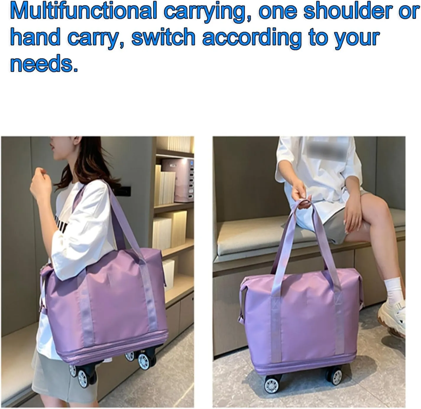 Expandable Rolling Duffel Bag with Wheels - Collapsible Travel Bag for Airline & Road Trips | Foldable Weekender Bag with 360 Spinner Wheels for Men & Women(Black)