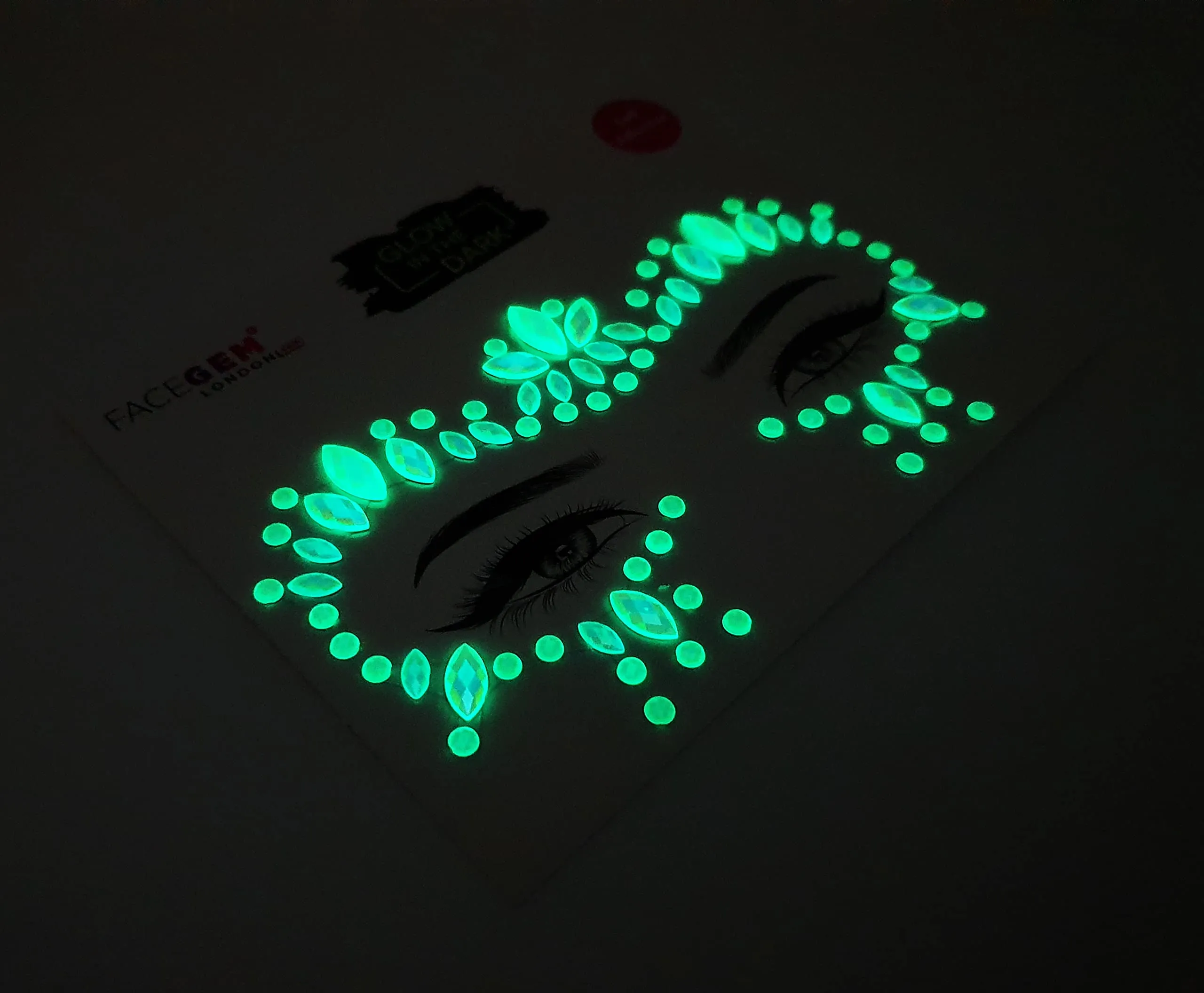 Face Gems Adhesive Glitter Jewel Tattoo Sticker Festival Gems Rave Party Body Make Up (GLOW IN THE DARK)