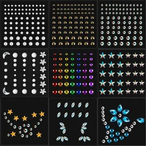 Face Gems Tattoo, DIY Crystal Bindis Stick on Eyes Face Nail Body,Self-Adhesive Makeup Rhinestones Face Gems Jewels Tattoo Sticker for Women Festival Accessory and Nail Art Decorations