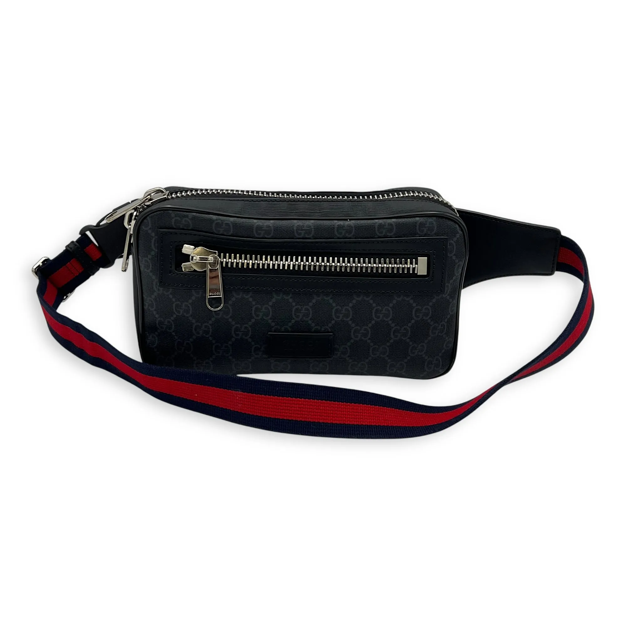 GG Supreme Belt Bag Black in Monogram Coated Canvas, Silver hardware