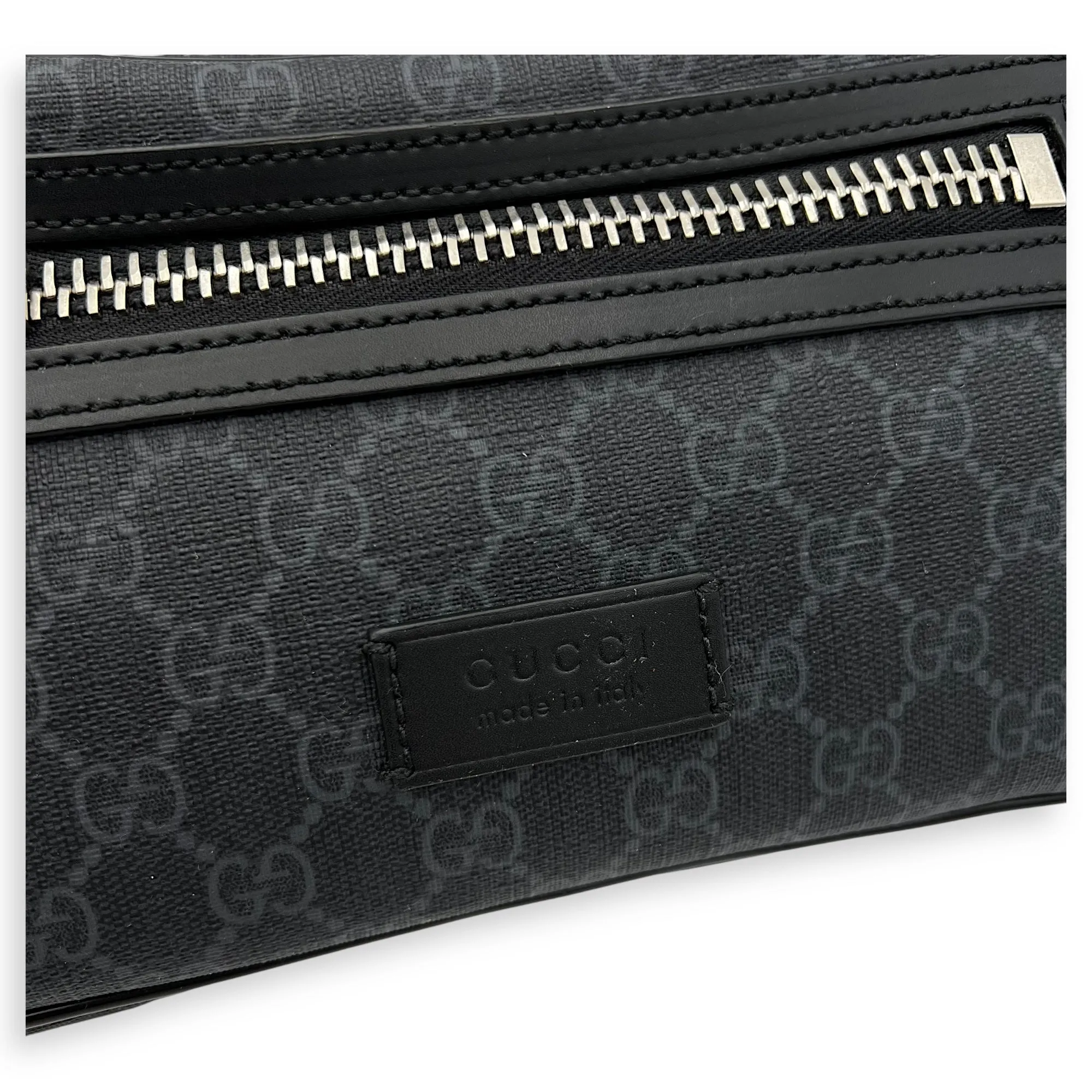 GG Supreme Belt Bag Black in Monogram Coated Canvas, Silver hardware