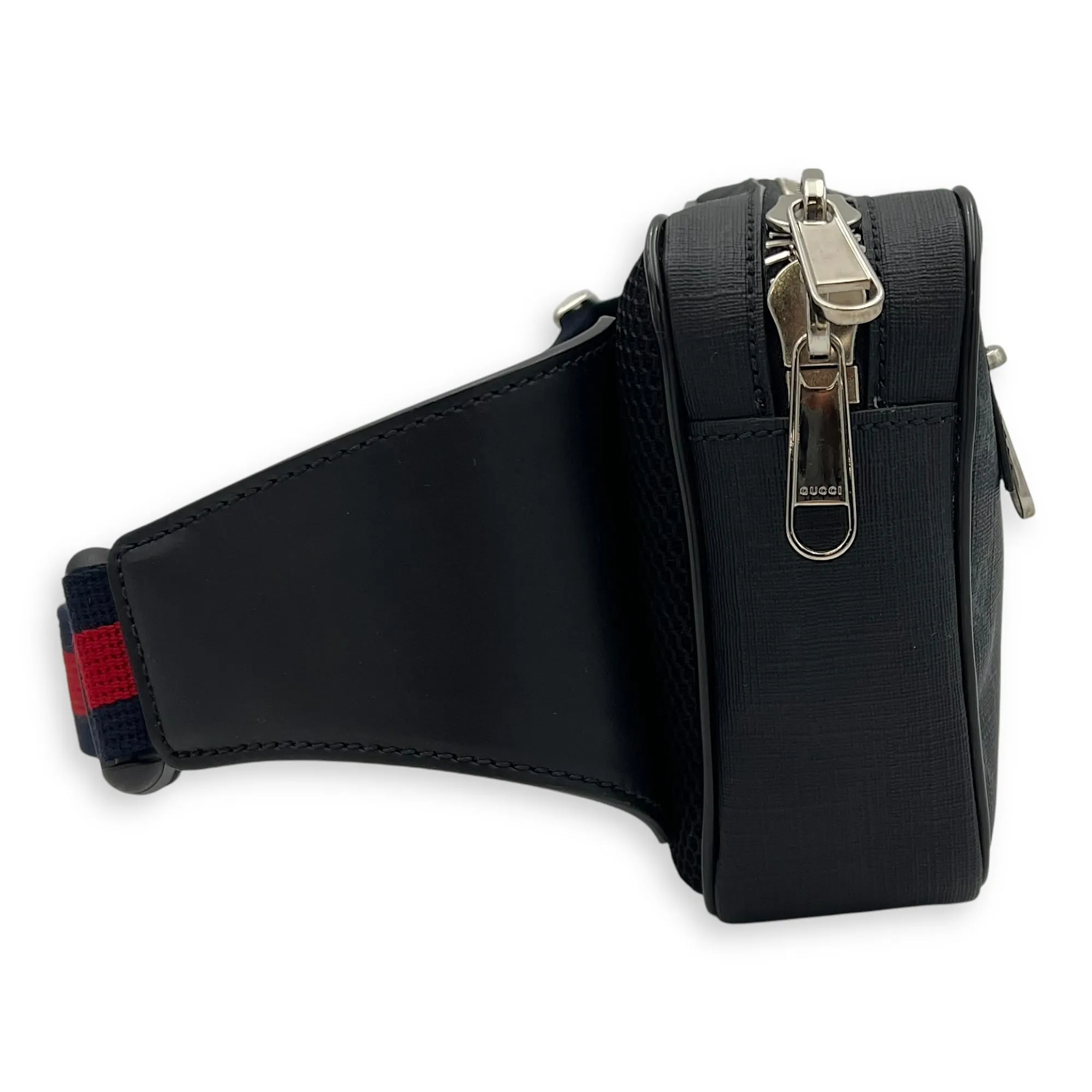 GG Supreme Belt Bag Black in Monogram Coated Canvas, Silver hardware