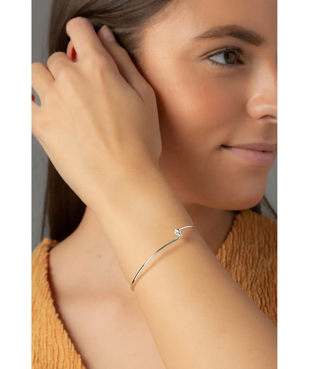 Gift Packaged 'Rebekah' Sterling Silver Minimalist Slim Fit Knotted Bangle