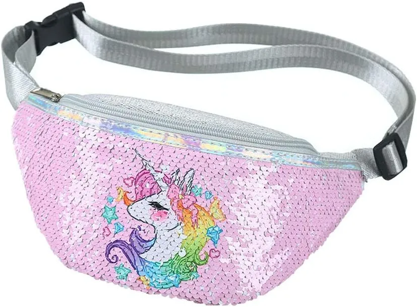 Glitter Sequins Fanny Pack Waist Pack Unicorn Sling Crossbody Bag Chest Bag for Kids Little Girls