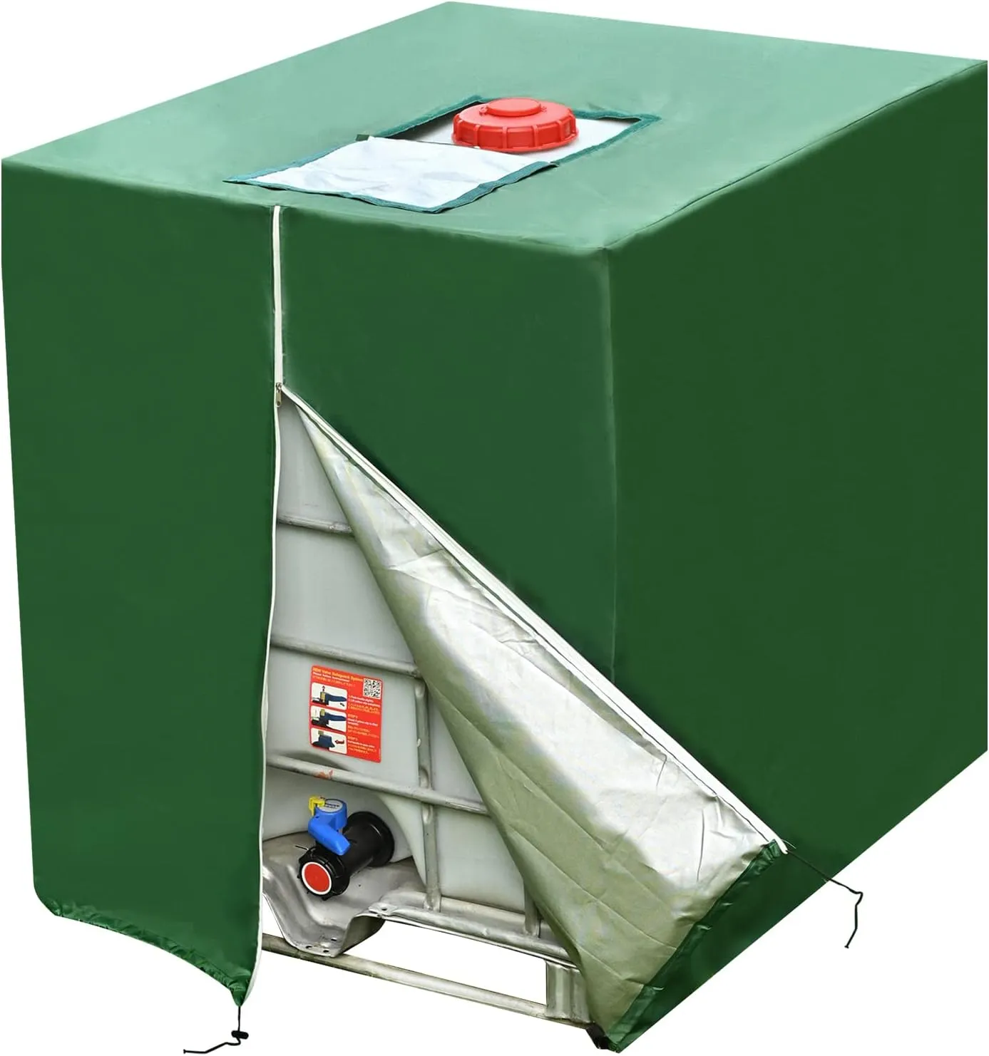 Green zipper IBC Tote Cover 275 Gallon Outdoor Rain Barrel Water Tank for 1000L 420D Protective Cover