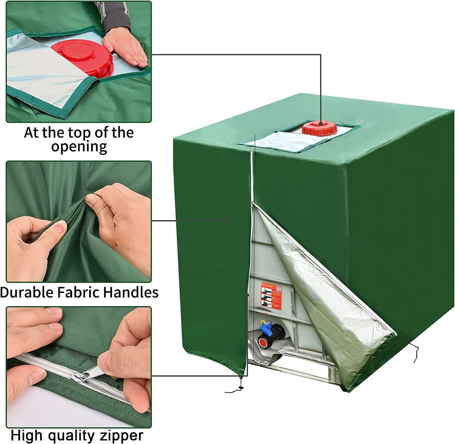 Green zipper IBC Tote Cover 275 Gallon Outdoor Rain Barrel Water Tank for 1000L 420D Protective Cover