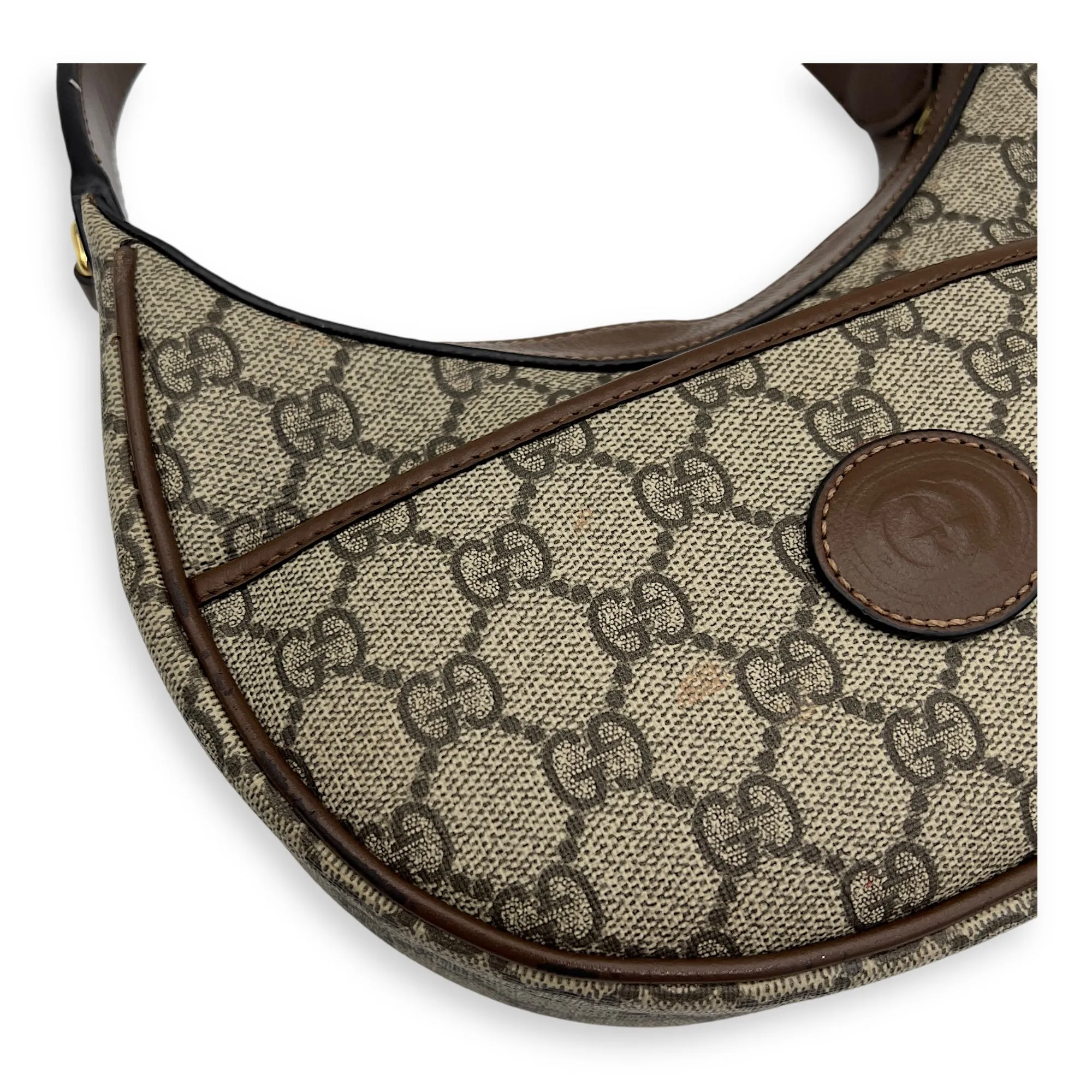 Half Moon Shoulder Bag Brown in Monogram Coated Canvas, Gold hardware