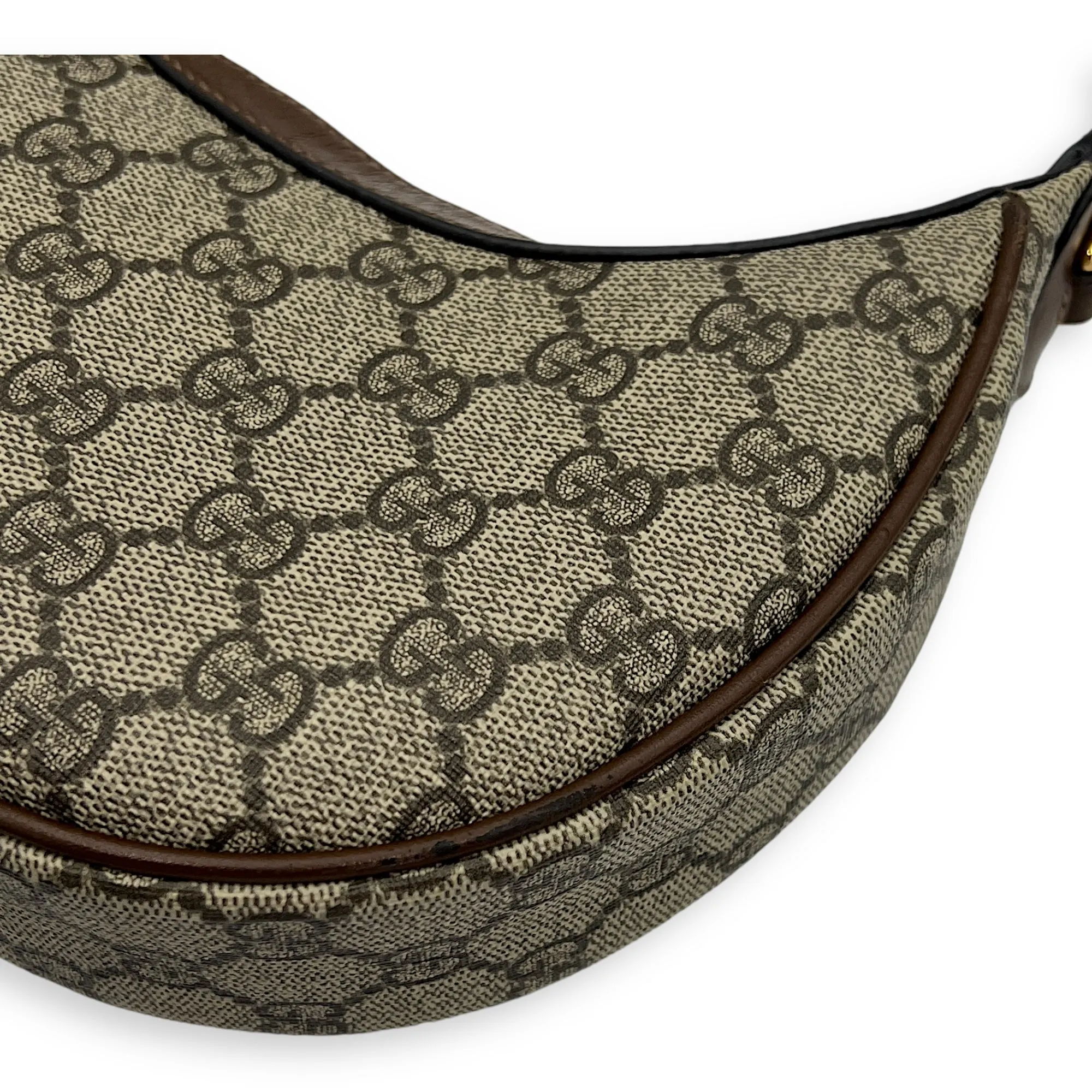 Half Moon Shoulder Bag Brown in Monogram Coated Canvas, Gold hardware
