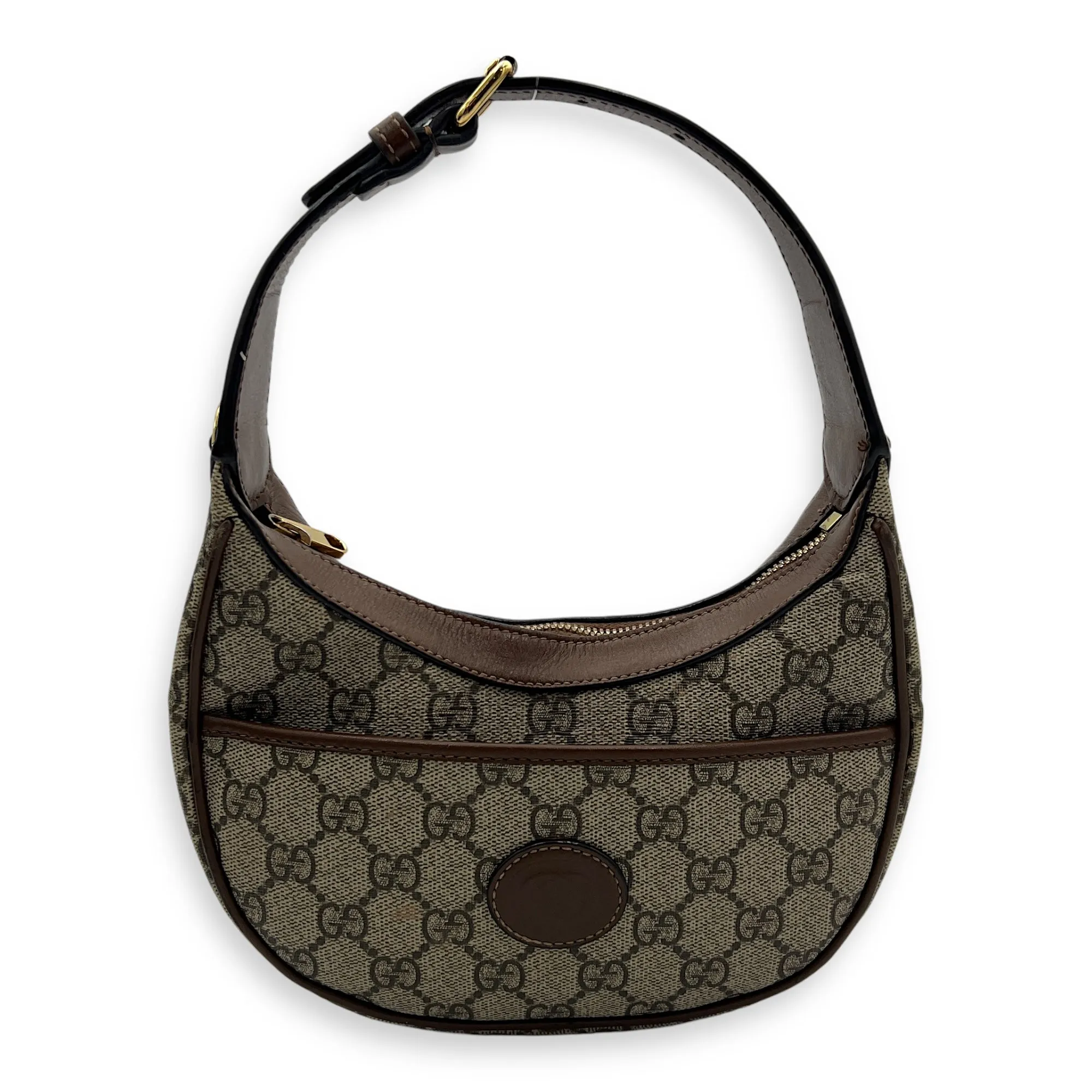 Half Moon Shoulder Bag Brown in Monogram Coated Canvas, Gold hardware