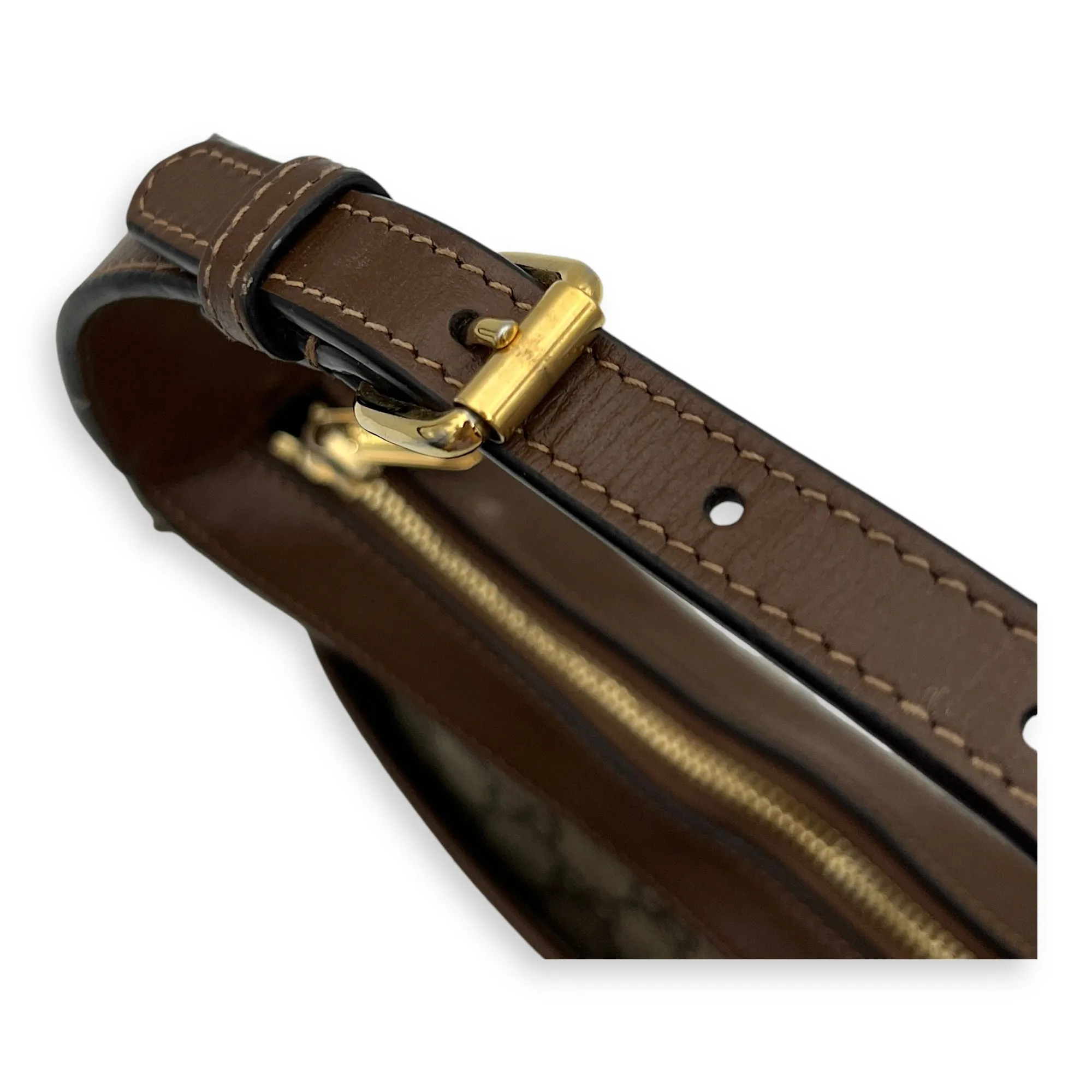 Half Moon Shoulder Bag Brown in Monogram Coated Canvas, Gold hardware