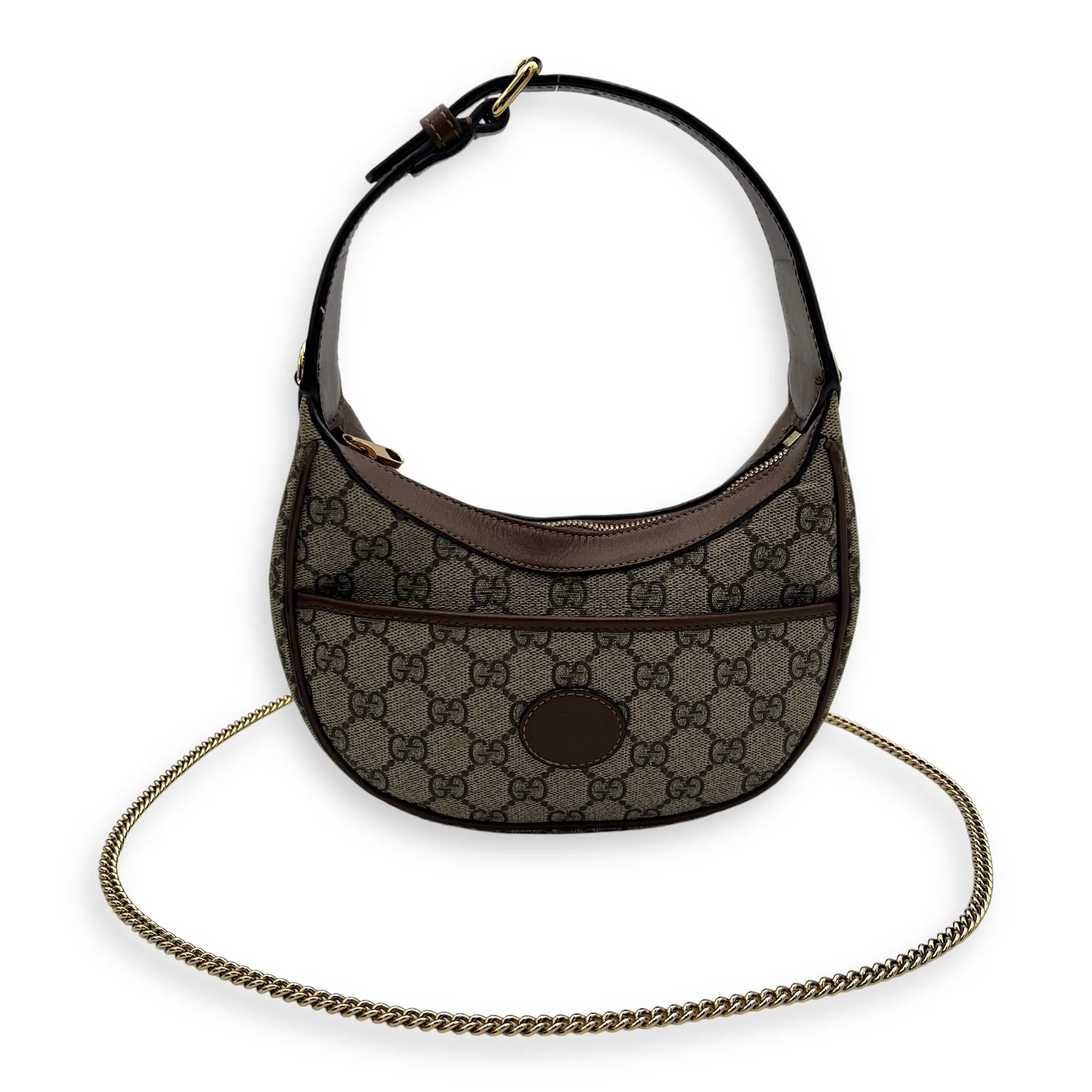 Half Moon Shoulder Bag Brown in Monogram Coated Canvas, Gold hardware