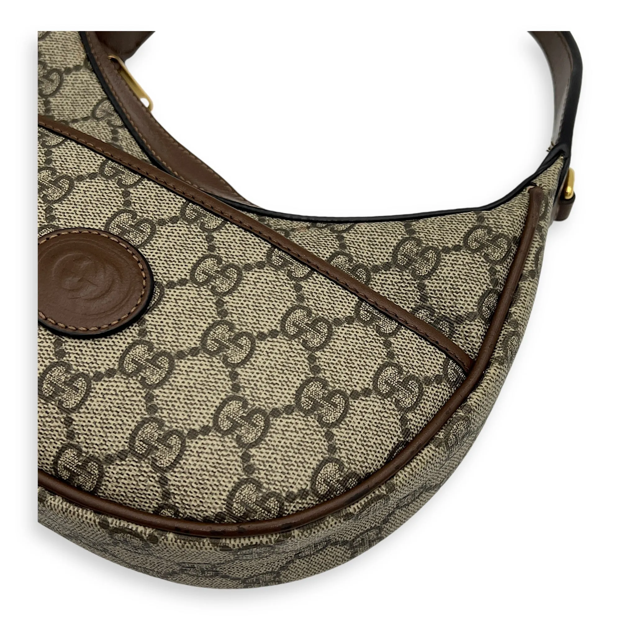 Half Moon Shoulder Bag Brown in Monogram Coated Canvas, Gold hardware