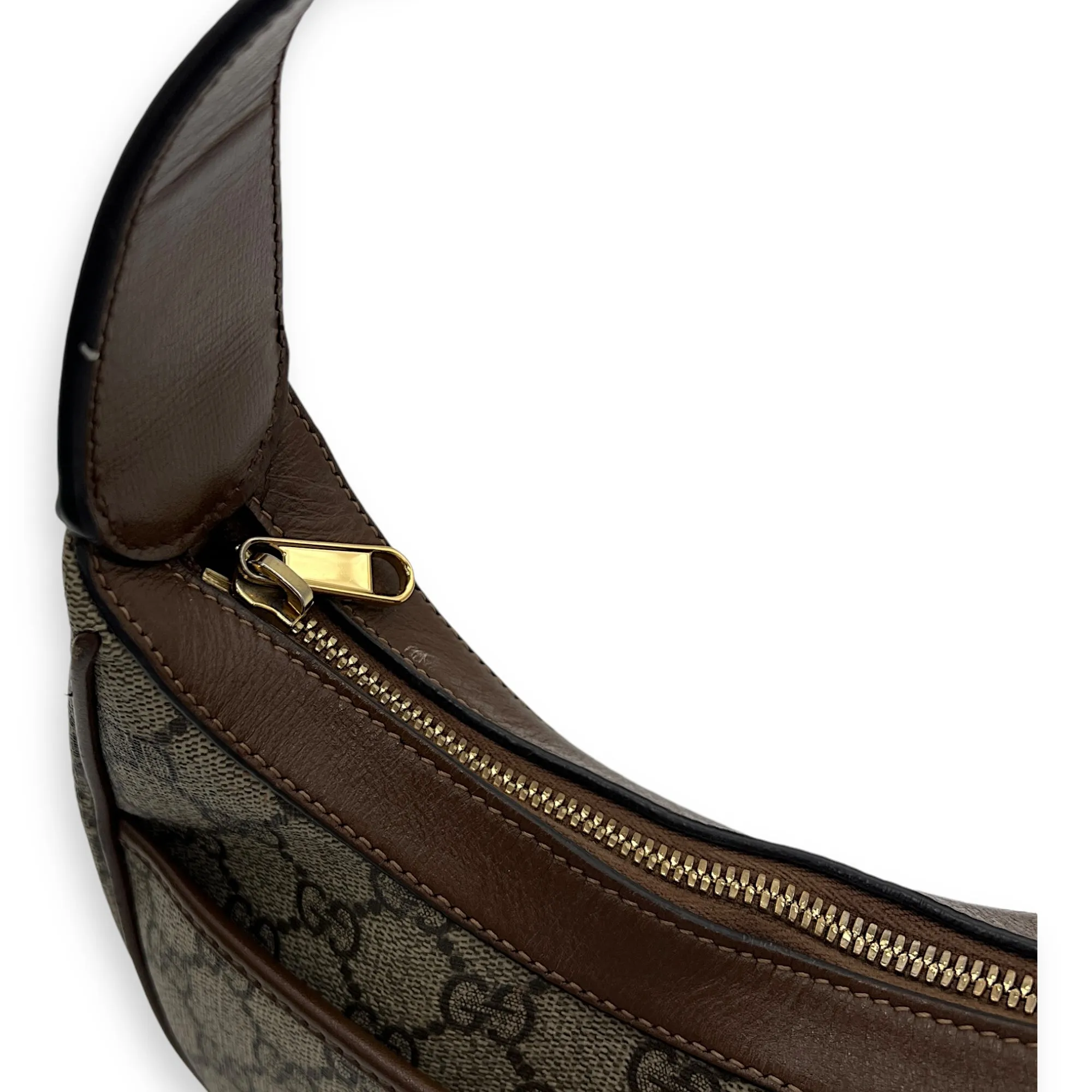 Half Moon Shoulder Bag Brown in Monogram Coated Canvas, Gold hardware
