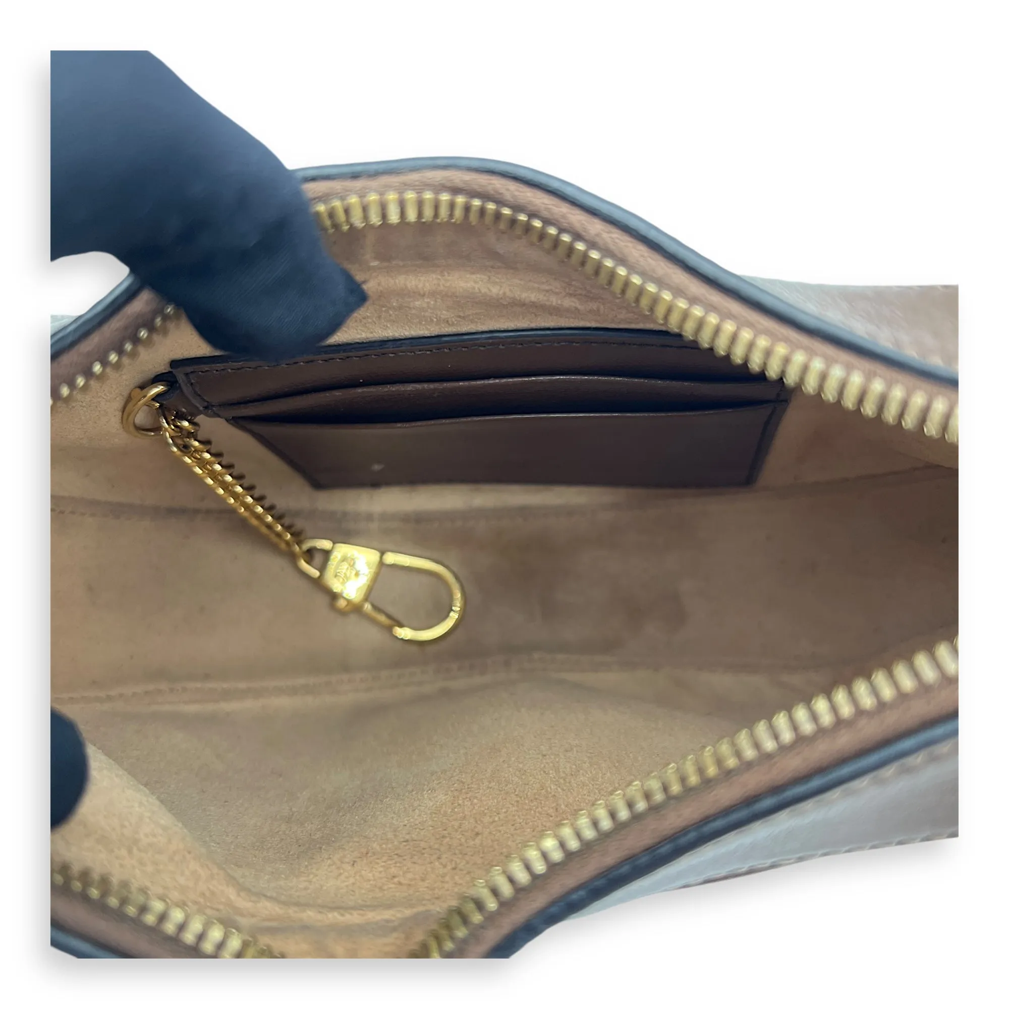 Half Moon Shoulder Bag Brown in Monogram Coated Canvas, Gold hardware