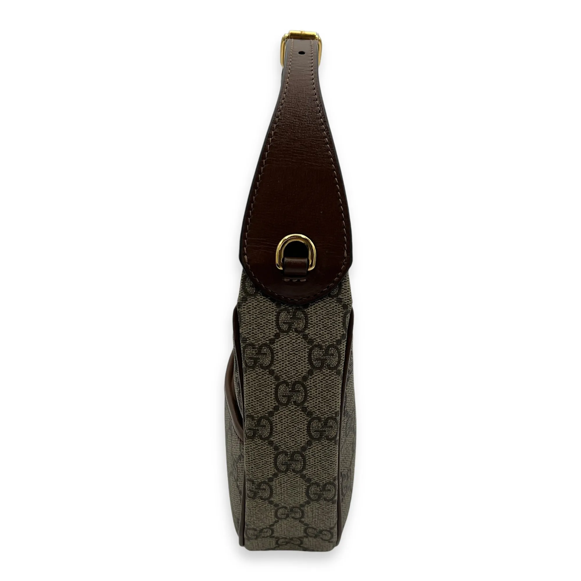Half Moon Shoulder Bag Brown in Monogram Coated Canvas, Gold hardware