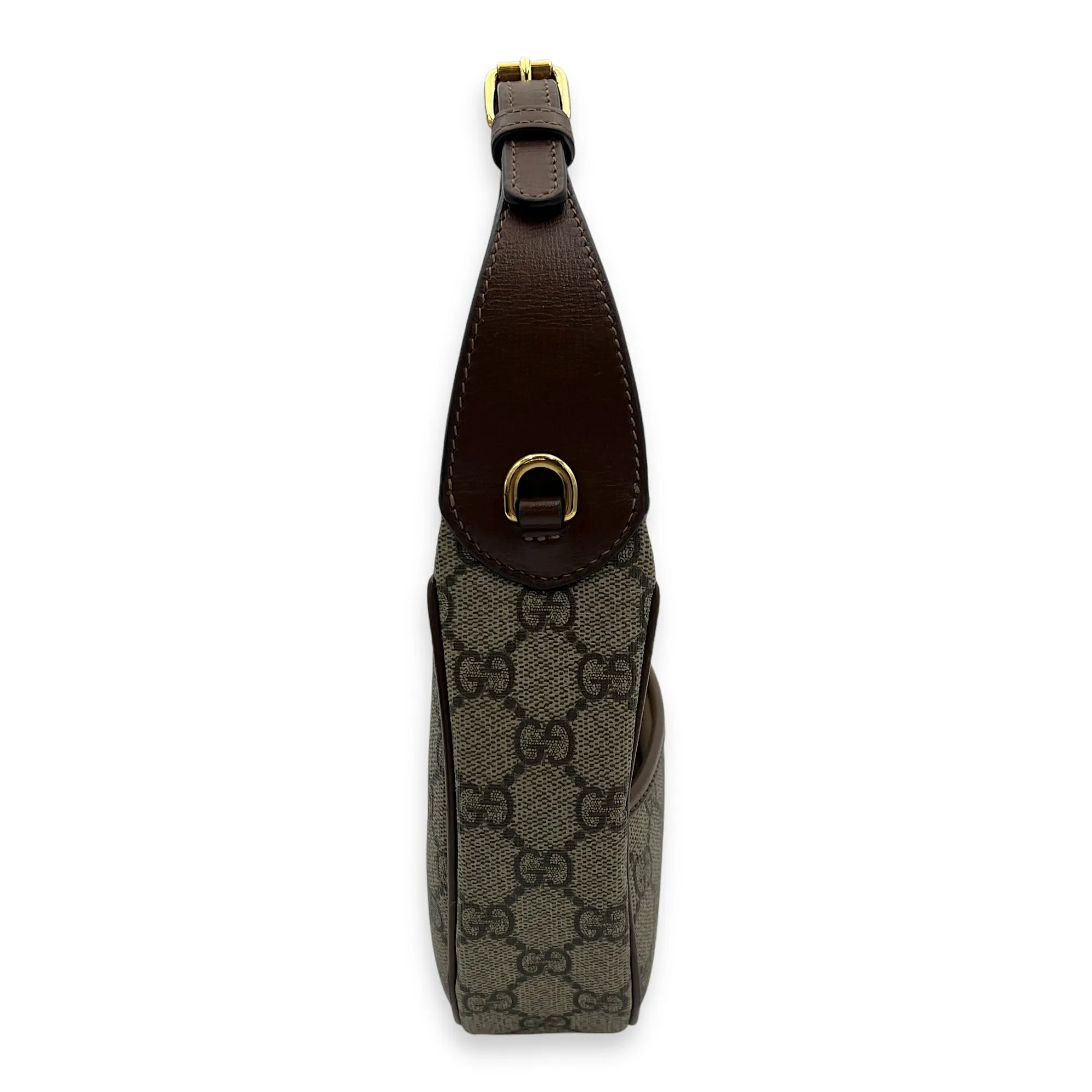Half Moon Shoulder Bag Brown in Monogram Coated Canvas, Gold hardware