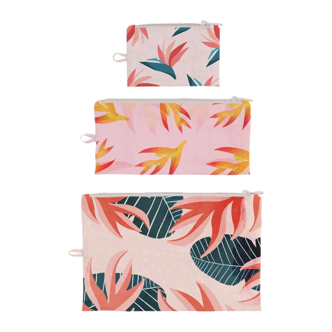 Hawaiian Flowers Flat Pouch, Set of 3