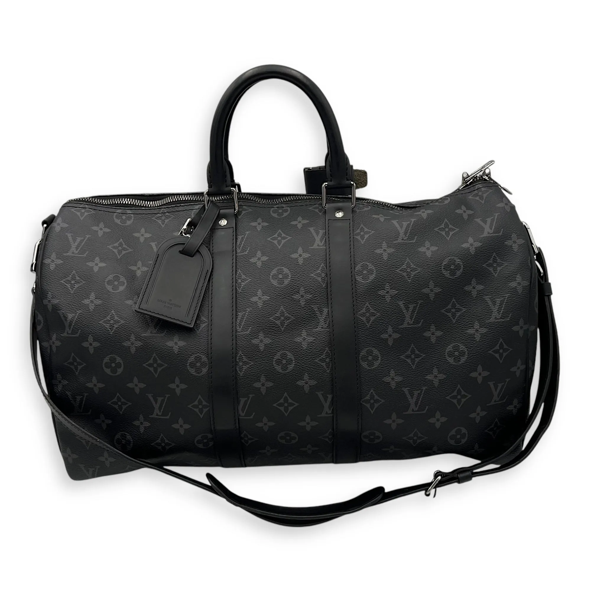 Keepall Bandouliere 45 Monogram Eclipse Duffle Bag in Coated Canvas, Silver hardware