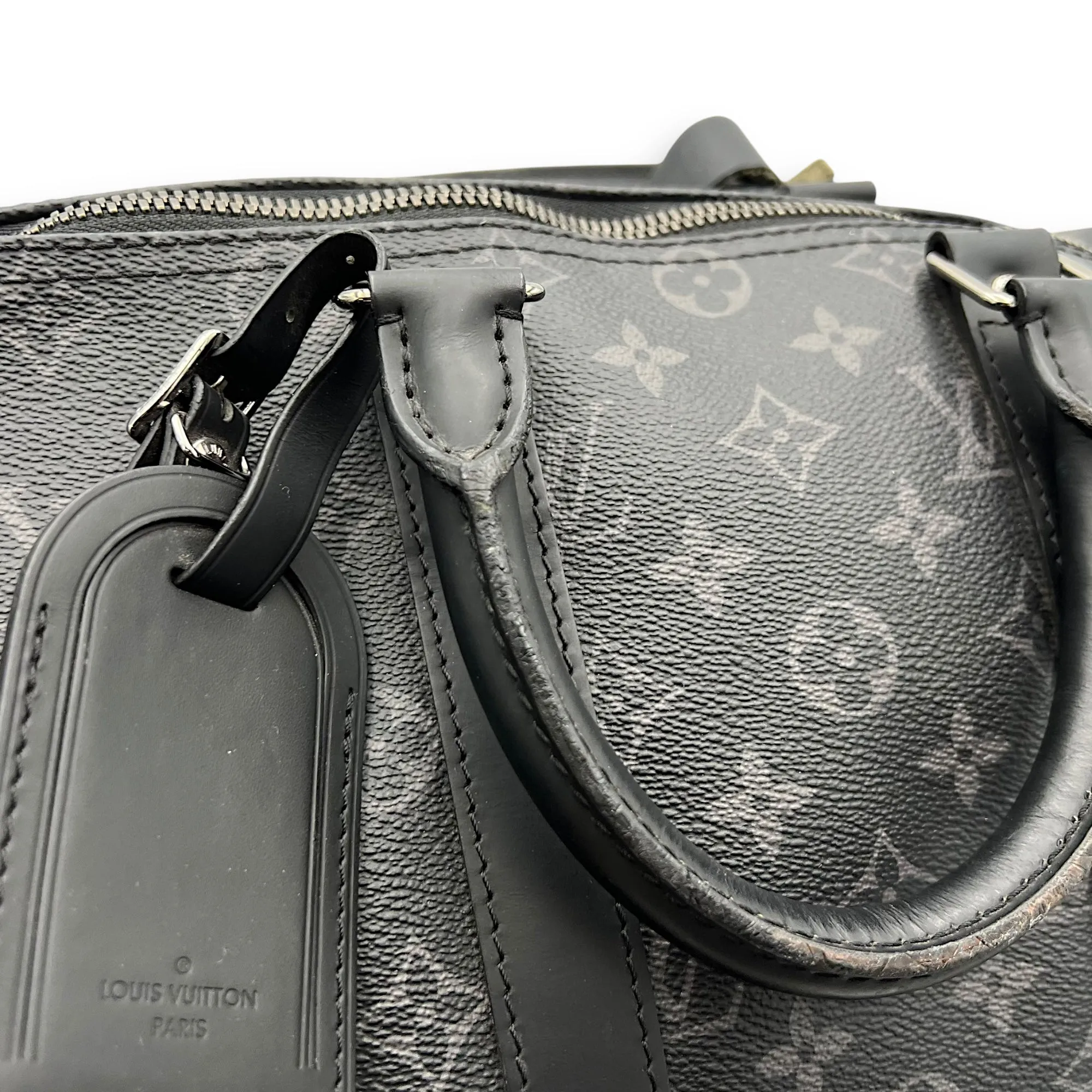 Keepall Bandouliere 45 Monogram Eclipse Duffle Bag in Coated Canvas, Silver hardware