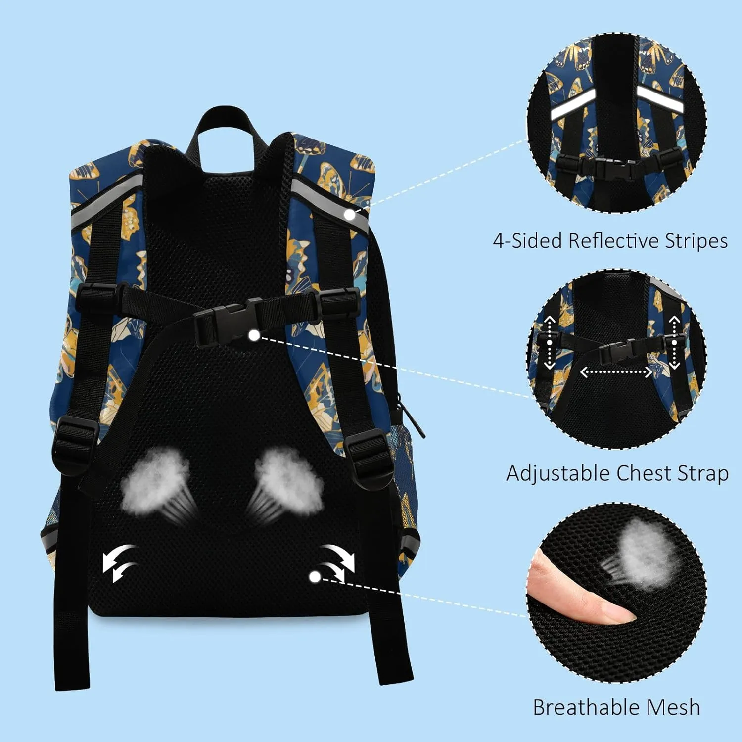 KLL Blue and Yellow Butterflies Preschool Backpack Multifunctional Cute Bookbag Travel