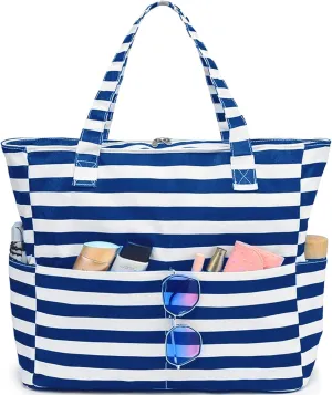 LEDAOU Large Beach Tote Bag Women Waterproof Sandproof Zipper Beach Tote Bag for Pool Gym Grocery Travel with Wet Pocket