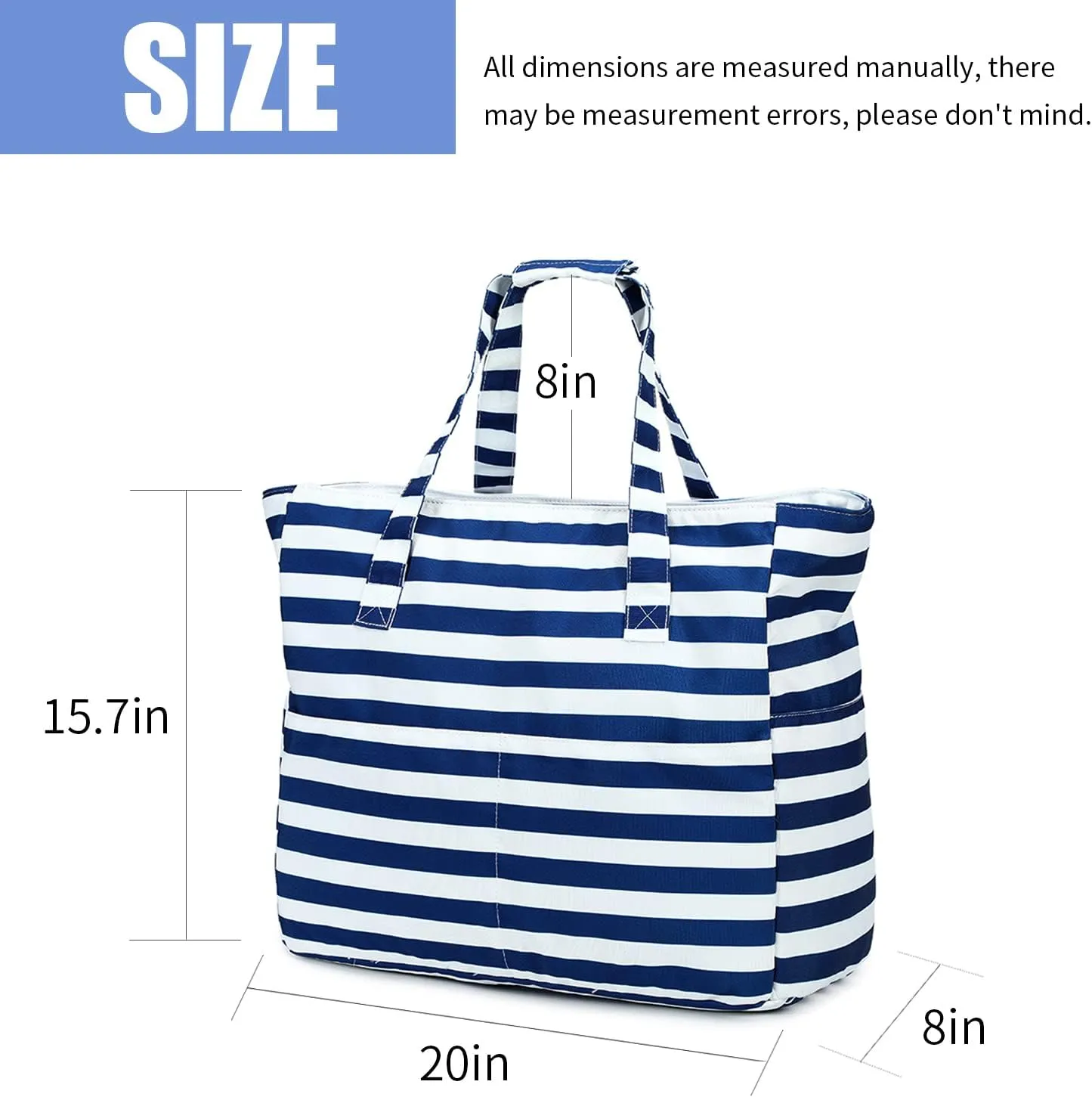 LEDAOU Large Beach Tote Bag Women Waterproof Sandproof Zipper Beach Tote Bag for Pool Gym Grocery Travel with Wet Pocket