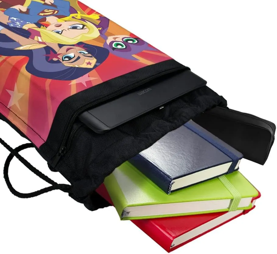 LOGOVISION DC Super Hero Girls Girl Group Drawstring Backpack Sports Bag Sackpack 17" x 13", Perfect for Gym, Yoga or Practice