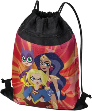 LOGOVISION DC Super Hero Girls Girl Group Drawstring Backpack Sports Bag Sackpack 17" x 13", Perfect for Gym, Yoga or Practice